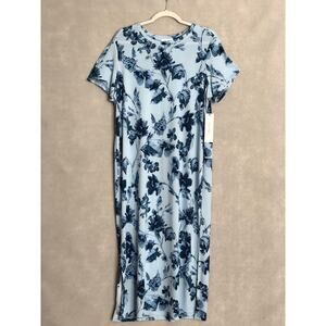 Calvin Klein Floral Maxi Dress Short Sleeve Blue Women's 0X NEW
